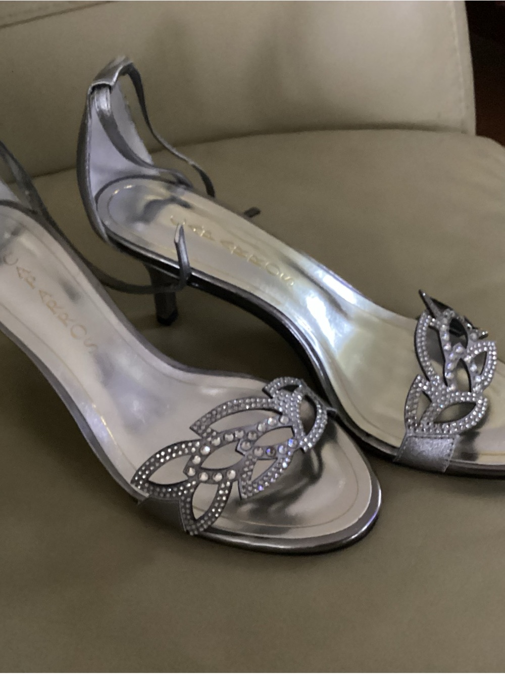 Caparros Silver Rhinestone Open-Toe Slingback Heels - Picture 5 of 5